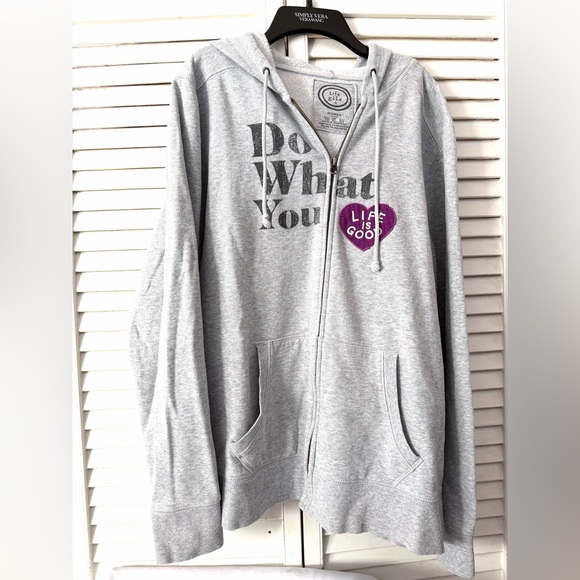 Life Is Good Jackets & Blazers - LIFE IS GOOD “Do What you Love”patch Heather Gray Zip-Up Hoodie Jacket w pockets